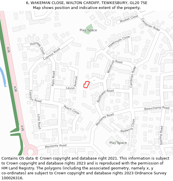 6, WAKEMAN CLOSE, WALTON CARDIFF, TEWKESBURY, GL20 7SE: Location map and indicative extent of plot