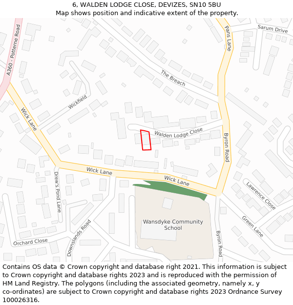 6, WALDEN LODGE CLOSE, DEVIZES, SN10 5BU: Location map and indicative extent of plot