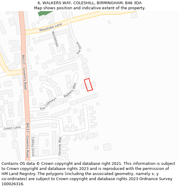 6, WALKERS WAY, COLESHILL, BIRMINGHAM, B46 3DA: Location map and indicative extent of plot