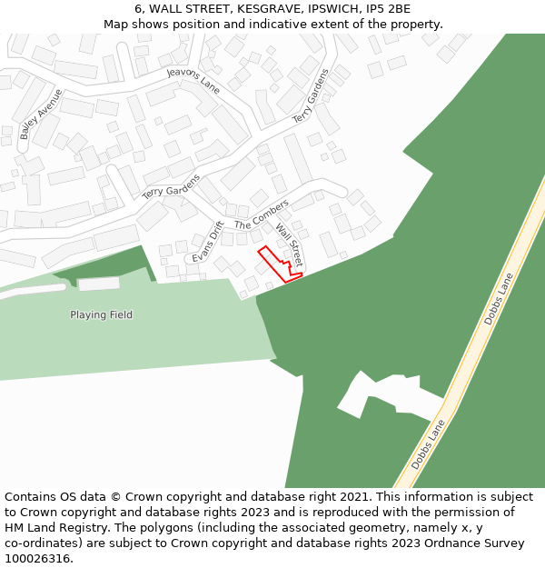 6, WALL STREET, KESGRAVE, IPSWICH, IP5 2BE: Location map and indicative extent of plot