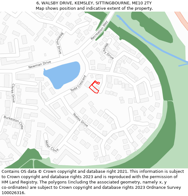 6, WALSBY DRIVE, KEMSLEY, SITTINGBOURNE, ME10 2TY: Location map and indicative extent of plot