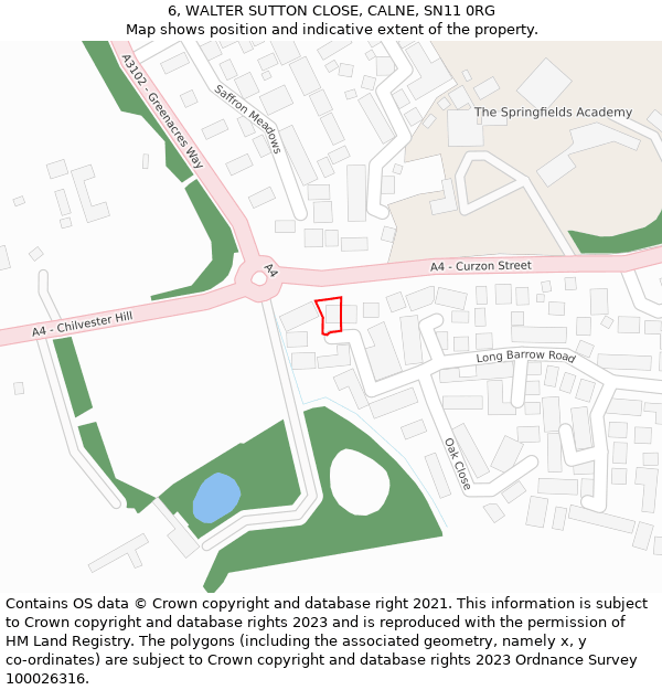 6, WALTER SUTTON CLOSE, CALNE, SN11 0RG: Location map and indicative extent of plot