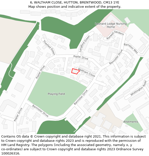 6, WALTHAM CLOSE, HUTTON, BRENTWOOD, CM13 1YE: Location map and indicative extent of plot
