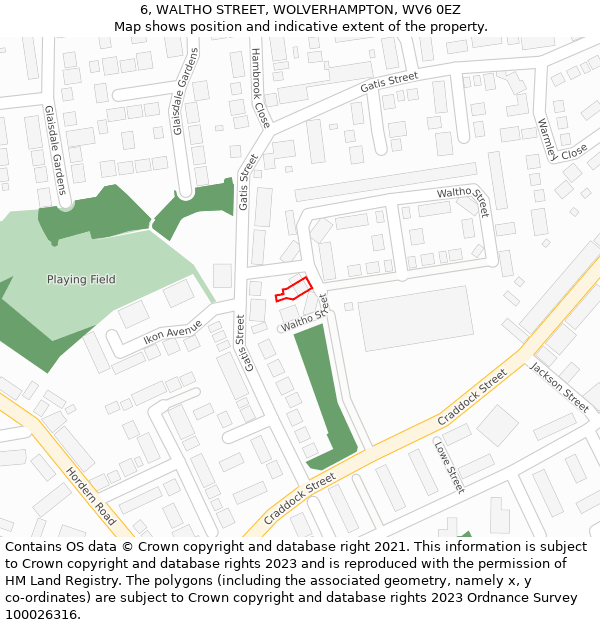 6, WALTHO STREET, WOLVERHAMPTON, WV6 0EZ: Location map and indicative extent of plot