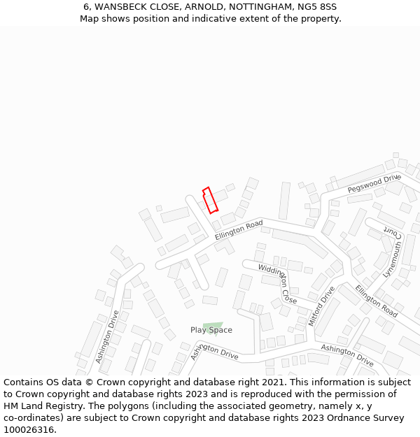 6, WANSBECK CLOSE, ARNOLD, NOTTINGHAM, NG5 8SS: Location map and indicative extent of plot