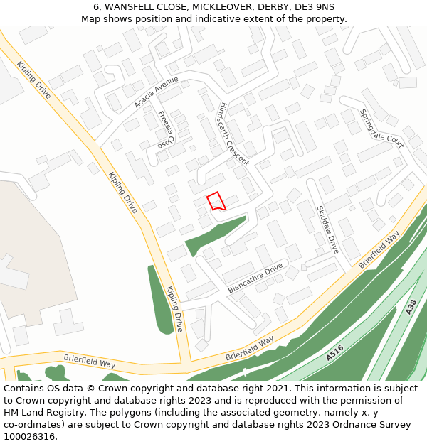 6, WANSFELL CLOSE, MICKLEOVER, DERBY, DE3 9NS: Location map and indicative extent of plot
