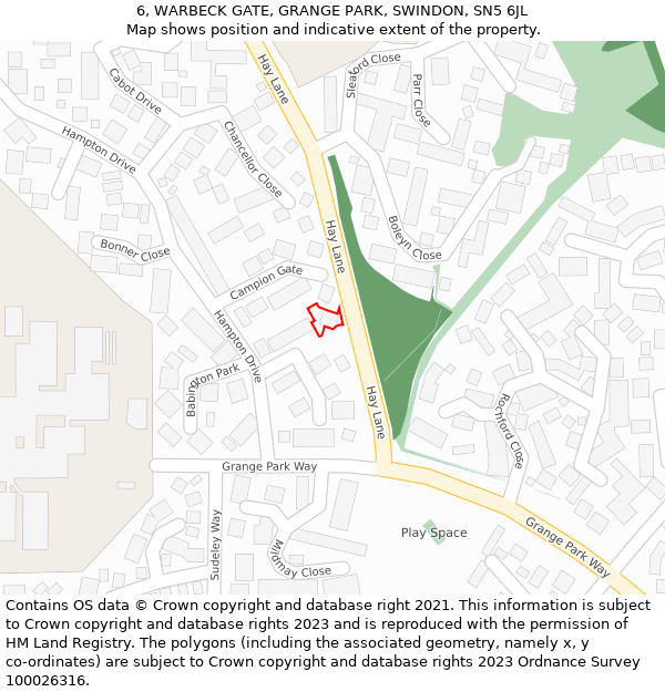 6, WARBECK GATE, GRANGE PARK, SWINDON, SN5 6JL: Location map and indicative extent of plot