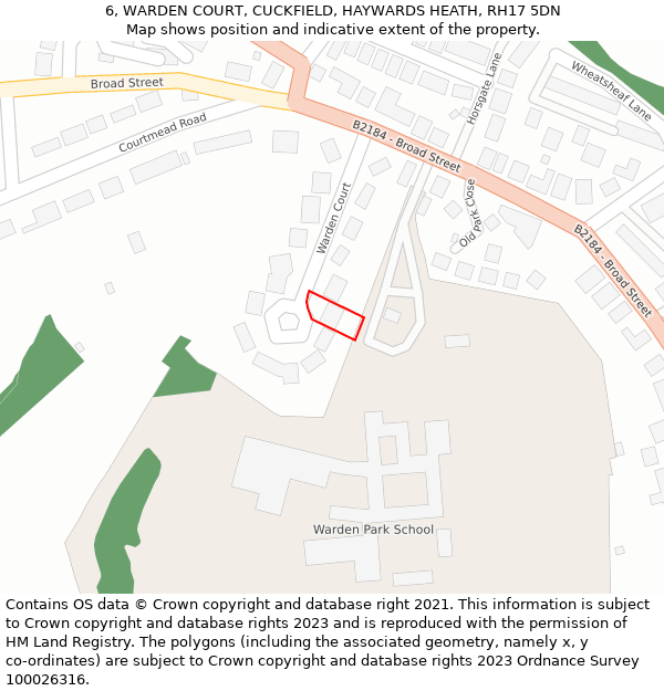 6, WARDEN COURT, CUCKFIELD, HAYWARDS HEATH, RH17 5DN: Location map and indicative extent of plot