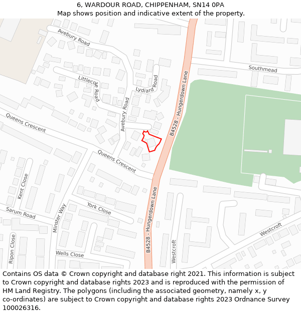 6, WARDOUR ROAD, CHIPPENHAM, SN14 0PA: Location map and indicative extent of plot