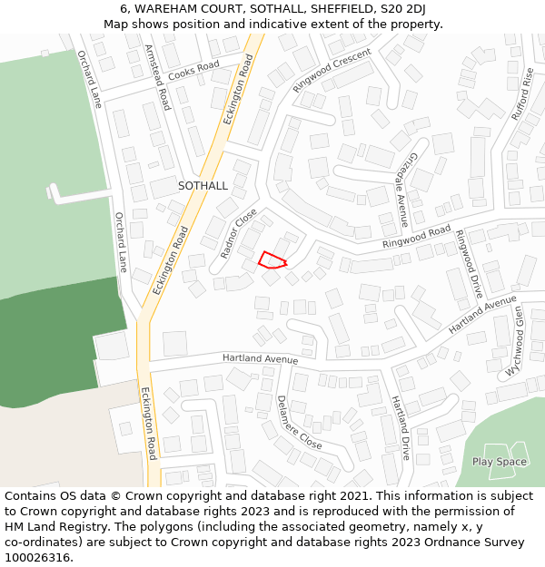 6, WAREHAM COURT, SOTHALL, SHEFFIELD, S20 2DJ: Location map and indicative extent of plot
