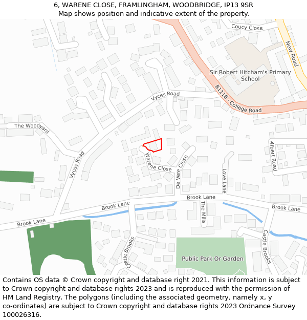 6, WARENE CLOSE, FRAMLINGHAM, WOODBRIDGE, IP13 9SR: Location map and indicative extent of plot