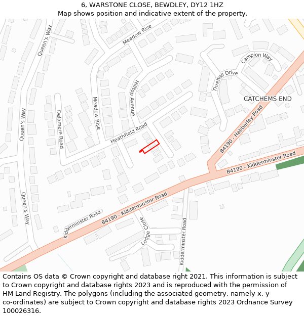 6, WARSTONE CLOSE, BEWDLEY, DY12 1HZ: Location map and indicative extent of plot