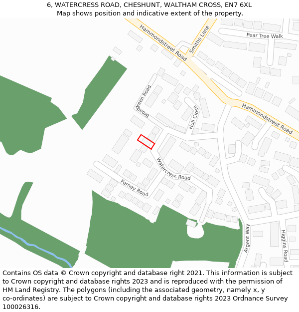 6, WATERCRESS ROAD, CHESHUNT, WALTHAM CROSS, EN7 6XL: Location map and indicative extent of plot