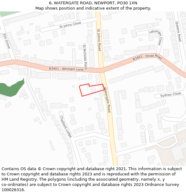 6, WATERGATE ROAD, NEWPORT, PO30 1XN: Location map and indicative extent of plot