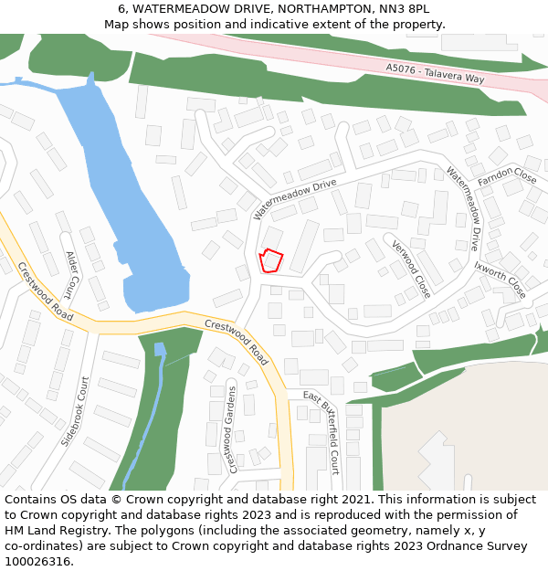 6, WATERMEADOW DRIVE, NORTHAMPTON, NN3 8PL: Location map and indicative extent of plot