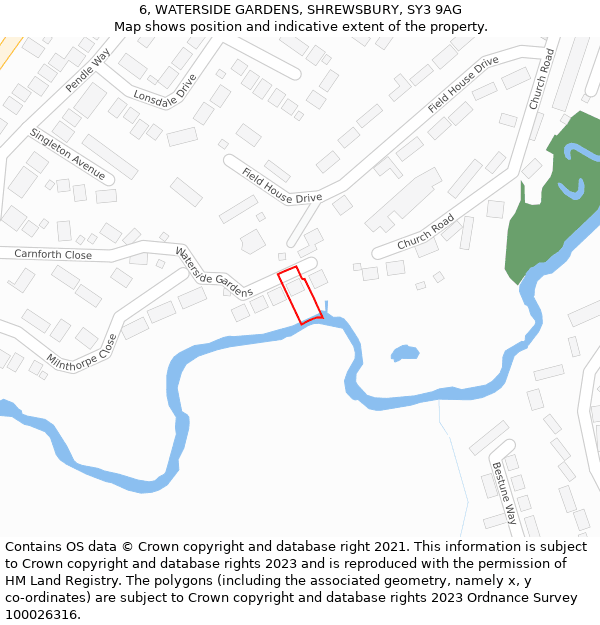 6, WATERSIDE GARDENS, SHREWSBURY, SY3 9AG: Location map and indicative extent of plot