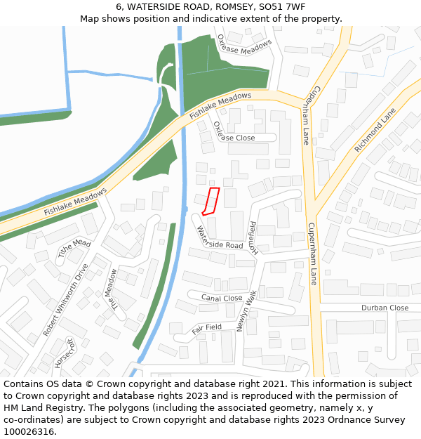 6, WATERSIDE ROAD, ROMSEY, SO51 7WF: Location map and indicative extent of plot