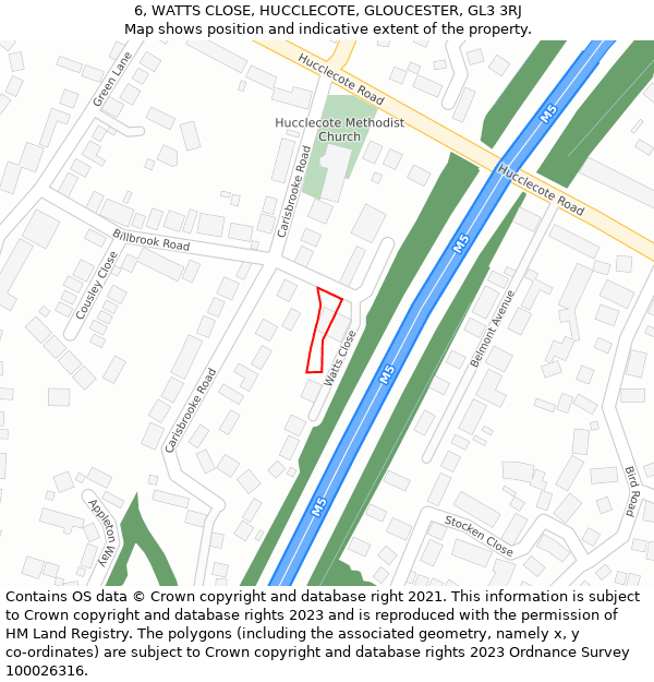 6, WATTS CLOSE, HUCCLECOTE, GLOUCESTER, GL3 3RJ: Location map and indicative extent of plot