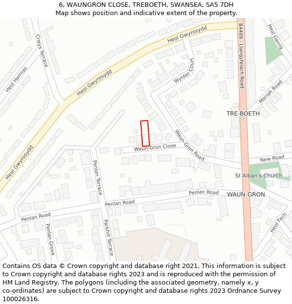 6, WAUNGRON CLOSE, TREBOETH, SWANSEA, SA5 7DH: Location map and indicative extent of plot