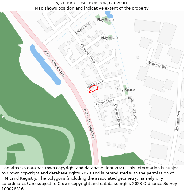 6, WEBB CLOSE, BORDON, GU35 9FP: Location map and indicative extent of plot
