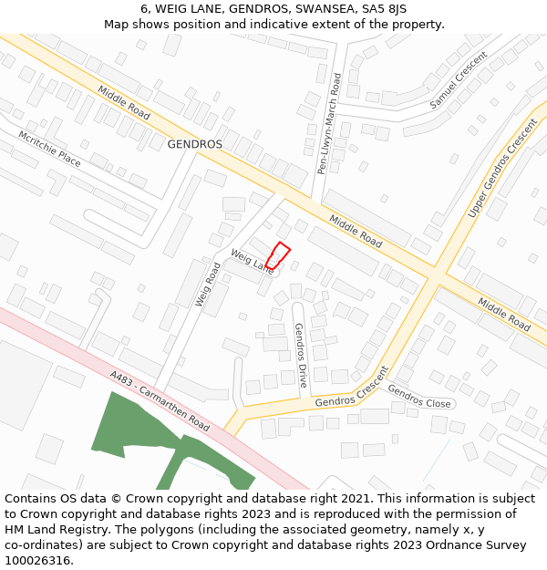 6, WEIG LANE, GENDROS, SWANSEA, SA5 8JS: Location map and indicative extent of plot