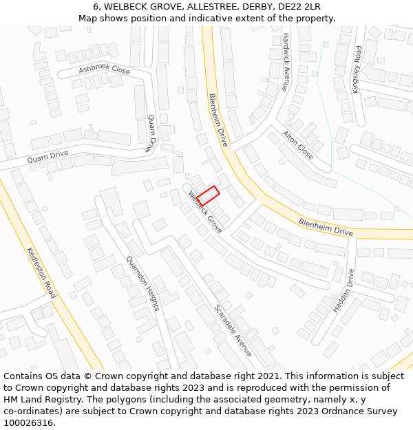 6, WELBECK GROVE, ALLESTREE, DERBY, DE22 2LR: Location map and indicative extent of plot