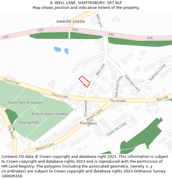 6, WELL LANE, SHAFTESBURY, SP7 8LP: Location map and indicative extent of plot