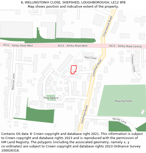 6, WELLINGTONIA CLOSE, SHEPSHED, LOUGHBOROUGH, LE12 9FB: Location map and indicative extent of plot