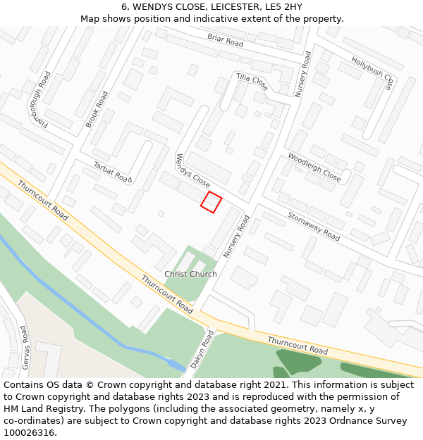 6, WENDYS CLOSE, LEICESTER, LE5 2HY: Location map and indicative extent of plot