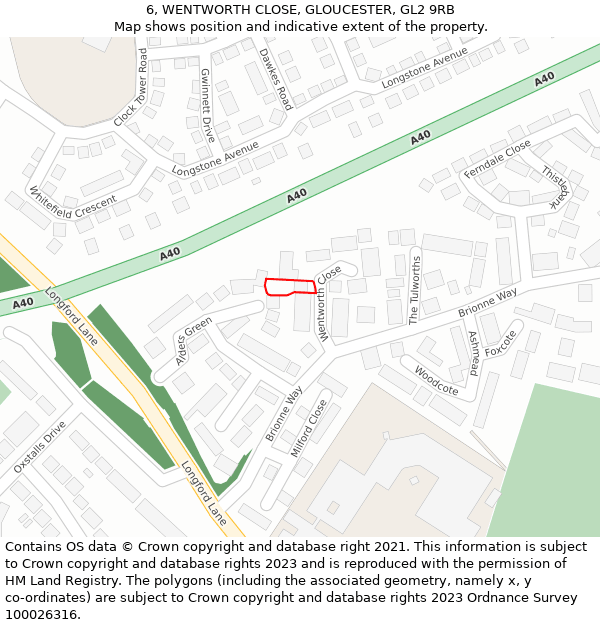 6, WENTWORTH CLOSE, GLOUCESTER, GL2 9RB: Location map and indicative extent of plot