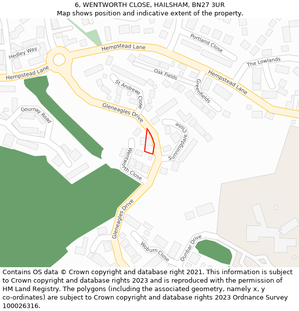 6, WENTWORTH CLOSE, HAILSHAM, BN27 3UR: Location map and indicative extent of plot