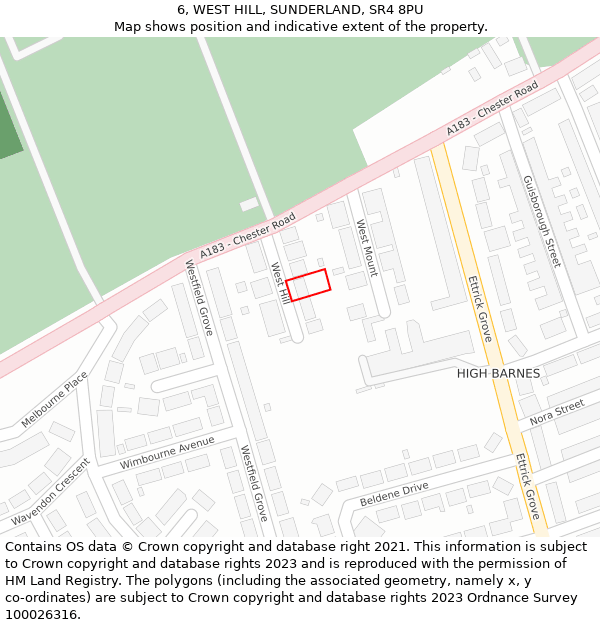 6, WEST HILL, SUNDERLAND, SR4 8PU: Location map and indicative extent of plot