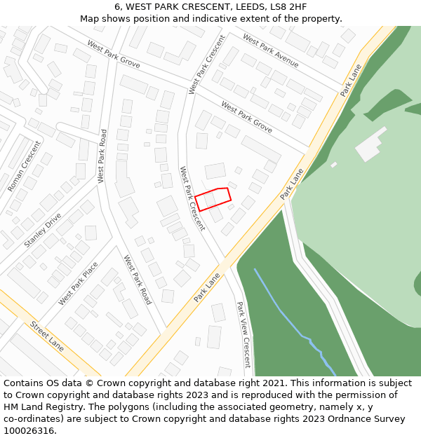 6, WEST PARK CRESCENT, LEEDS, LS8 2HF: Location map and indicative extent of plot