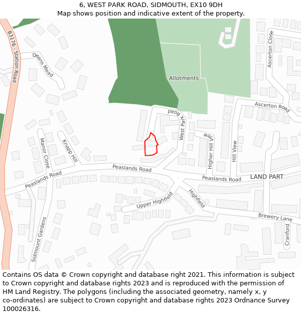 6, WEST PARK ROAD, SIDMOUTH, EX10 9DH: Location map and indicative extent of plot