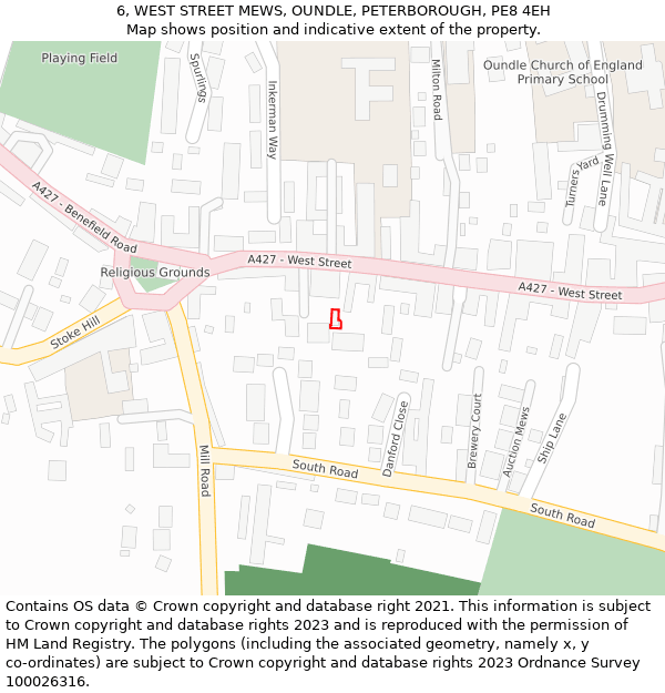 6, WEST STREET MEWS, OUNDLE, PETERBOROUGH, PE8 4EH: Location map and indicative extent of plot