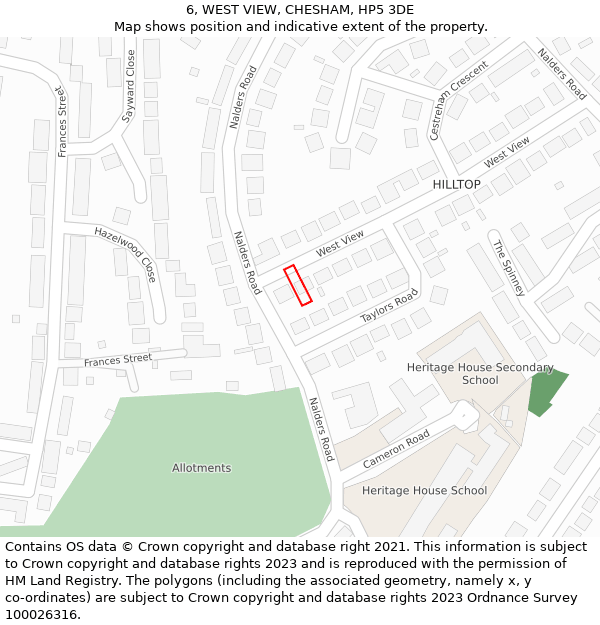 6, WEST VIEW, CHESHAM, HP5 3DE: Location map and indicative extent of plot