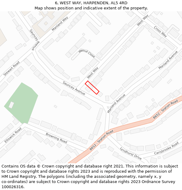 6, WEST WAY, HARPENDEN, AL5 4RD: Location map and indicative extent of plot