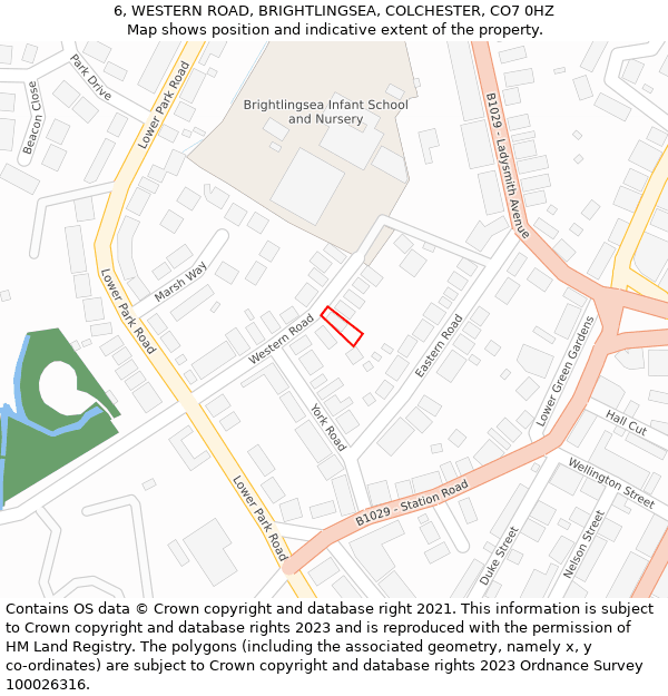 6, WESTERN ROAD, BRIGHTLINGSEA, COLCHESTER, CO7 0HZ: Location map and indicative extent of plot