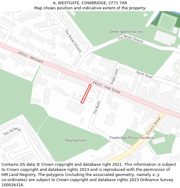 6, WESTGATE, COWBRIDGE, CF71 7AR: Location map and indicative extent of plot