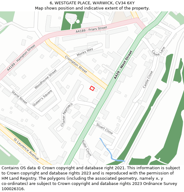 6, WESTGATE PLACE, WARWICK, CV34 6XY: Location map and indicative extent of plot