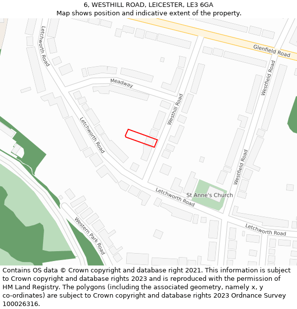6, WESTHILL ROAD, LEICESTER, LE3 6GA: Location map and indicative extent of plot