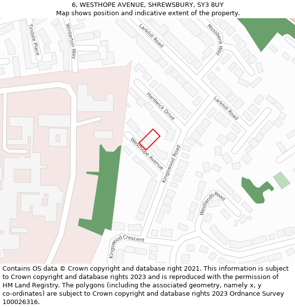 6, WESTHOPE AVENUE, SHREWSBURY, SY3 8UY: Location map and indicative extent of plot