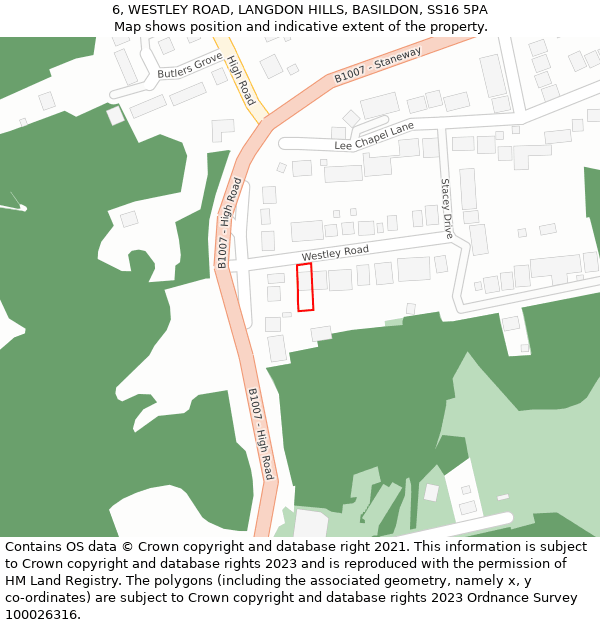 6, WESTLEY ROAD, LANGDON HILLS, BASILDON, SS16 5PA: Location map and indicative extent of plot