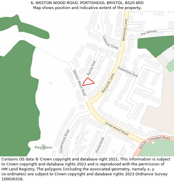 6, WESTON WOOD ROAD, PORTISHEAD, BRISTOL, BS20 6RD: Location map and indicative extent of plot