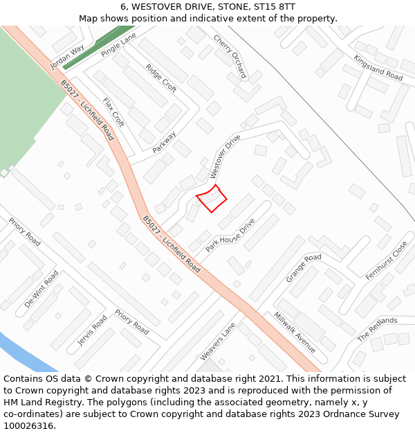 6, WESTOVER DRIVE, STONE, ST15 8TT: Location map and indicative extent of plot