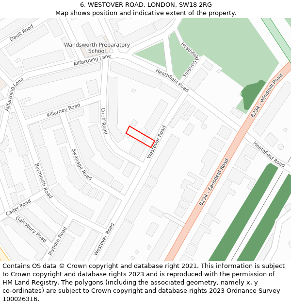 6, WESTOVER ROAD, LONDON, SW18 2RG: Location map and indicative extent of plot