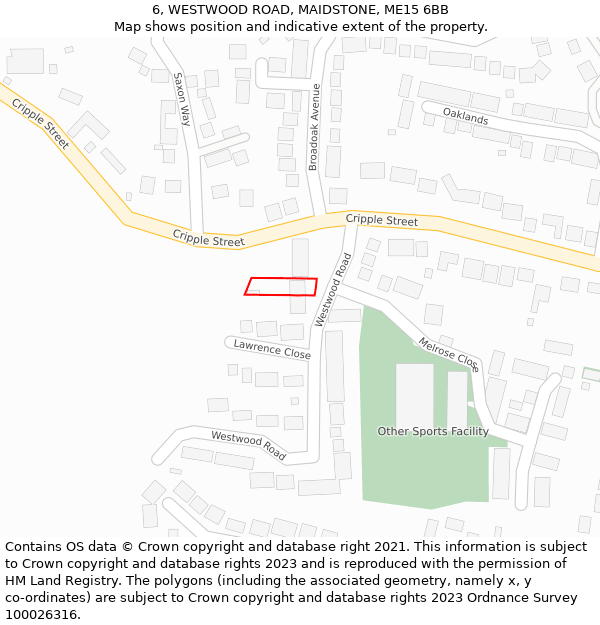 6, WESTWOOD ROAD, MAIDSTONE, ME15 6BB: Location map and indicative extent of plot