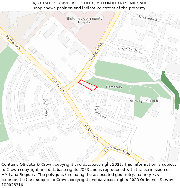 6, WHALLEY DRIVE, BLETCHLEY, MILTON KEYNES, MK3 6HP: Location map and indicative extent of plot