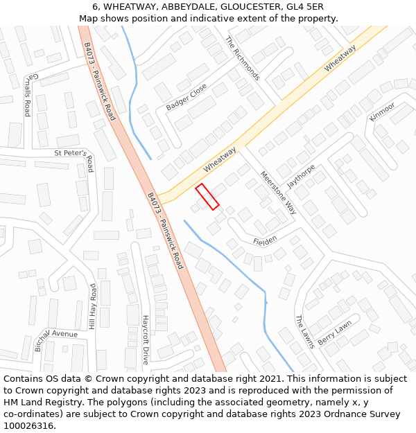 6, WHEATWAY, ABBEYDALE, GLOUCESTER, GL4 5ER: Location map and indicative extent of plot