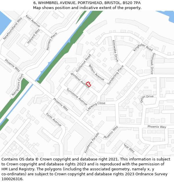 6, WHIMBREL AVENUE, PORTISHEAD, BRISTOL, BS20 7PA: Location map and indicative extent of plot